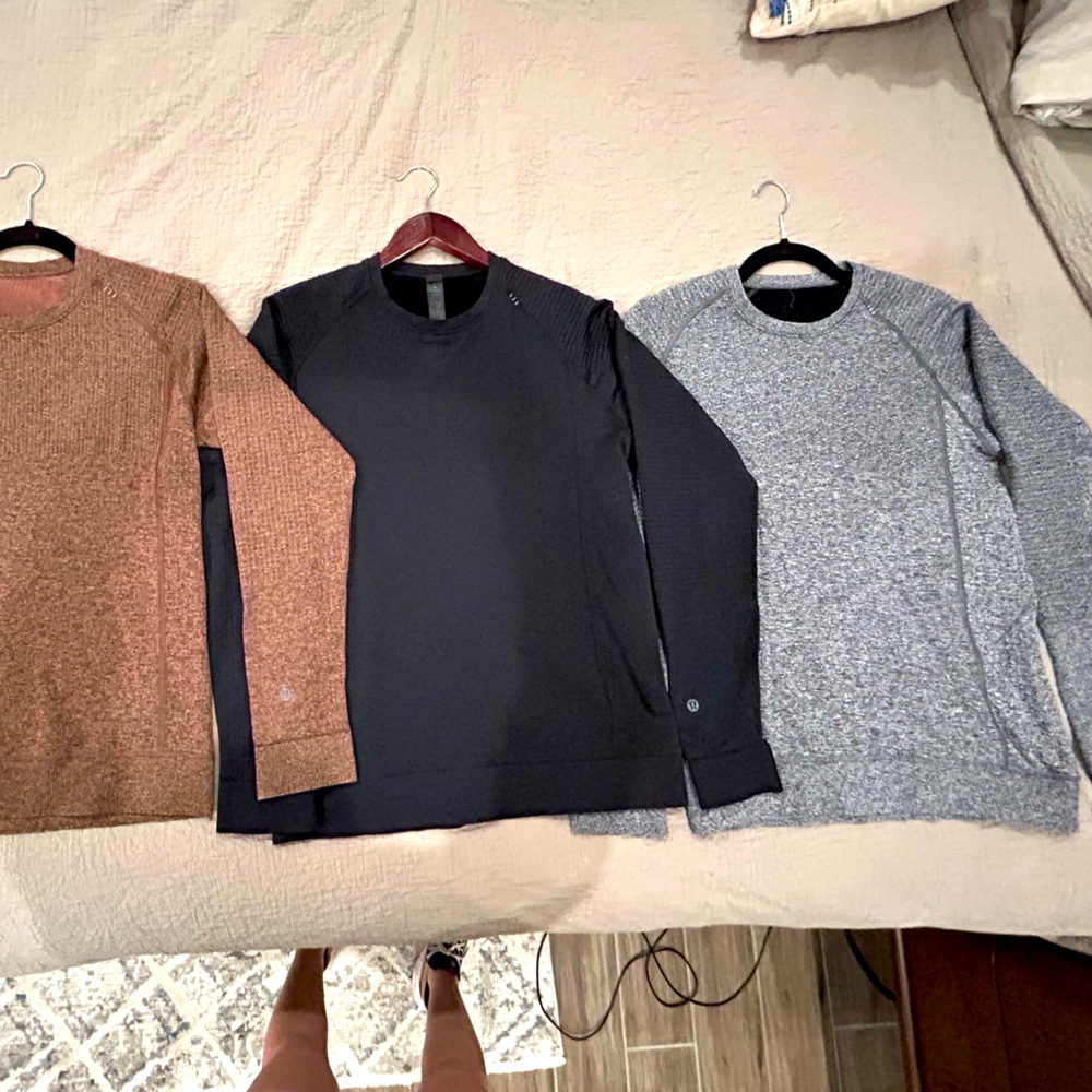 3 lululemon athletica Men's Crewneck Sweaters - Black, Brown, and Gray